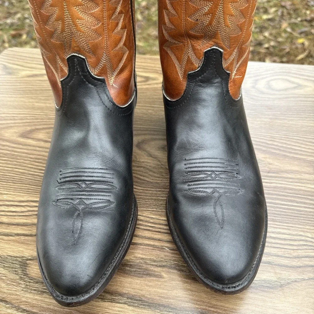 LAREDO Mens 10D Western Dress / Casual Boots Brown And Black Pull On Pointed Toe